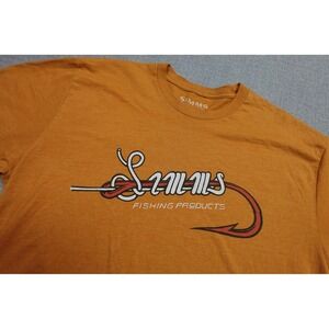 Simms Shirt Mens Large Orange Fishing Products Graphic Tee Logo Soft Tagless